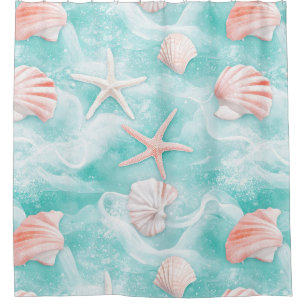 Seashells and Ocean Waves Pattern (1) Shower Curtain