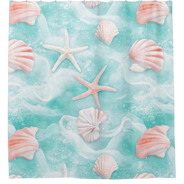 Seashells and Ocean Waves Pattern (1) Shower Curtain (Front)