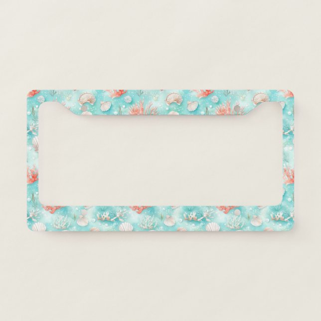 Seashells and Ocean Waves Pattern (2) License Plate Frame (Front)