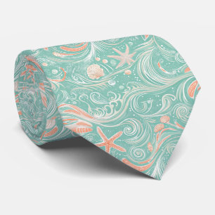 Seashells and Ocean Waves Pattern (4) Neck Tie