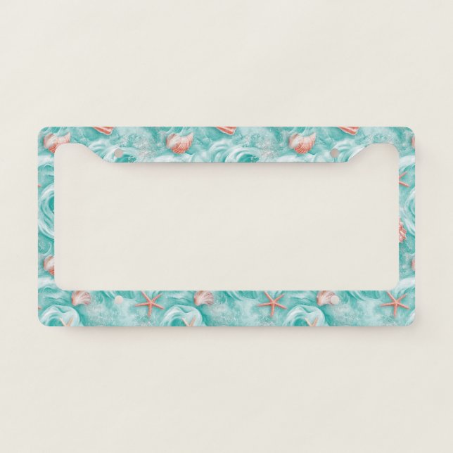 Seashells and Ocean Waves Pattern (5) License Plate Frame (Front)