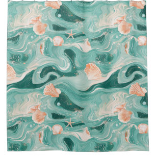 Seashells and Ocean Waves Pattern (6) Shower Curtain