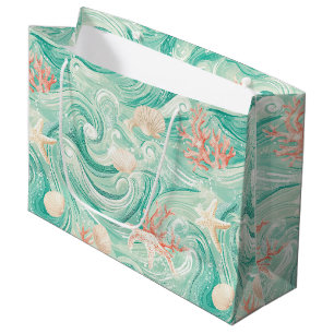 Seashells and Ocean Waves Pattern (8) Large Gift Bag