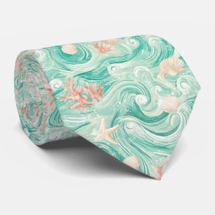 Seashells and Ocean Waves Pattern (8) Neck Tie