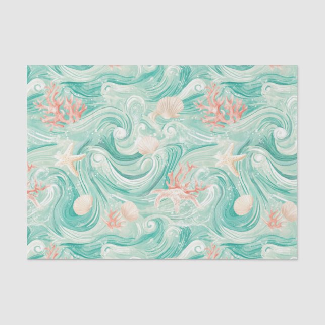 Seashells and Ocean Waves Pattern (8) Tissue Paper (Front)