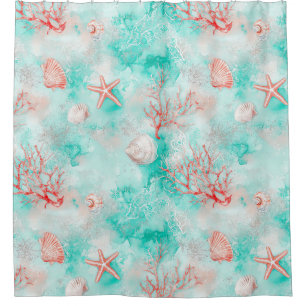 Seashells and Ocean Waves Pattern (9) Shower Curtain