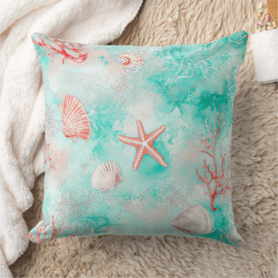 Seashells and Ocean Waves Pattern (9) Throw Pillow