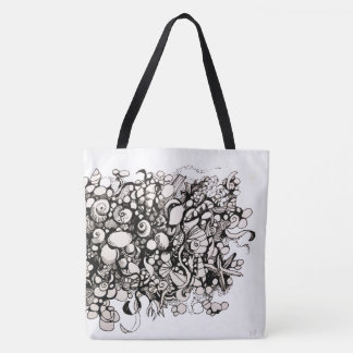 Seashells and pebbles drawing tote bag