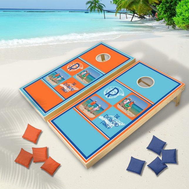 Seashells and Photo Squares Monogram Cornhole Set (Creator Uploaded)