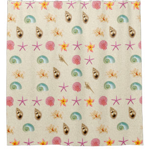 Seashells and Plumeria Shower Curtain