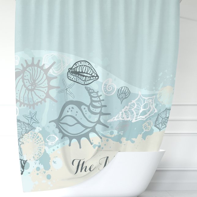 Seashells and Sand Beach Monogram Shower Curtain (Creator Uploaded)