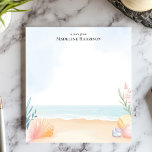 Seashells and Sand Beach Ocean Personalized Name Notepad<br><div class="desc">Escape to the shore with this calming, personalized notepad. A serene beach scene, complete with sand, gentle waves, seashells, and subtle greenery, decorates the bottom edge. The soft, pastel colors evoke a sense of tranquility. Customize this notepad with your own text for a personal touch. Perfect for jotting down vacation...</div>
