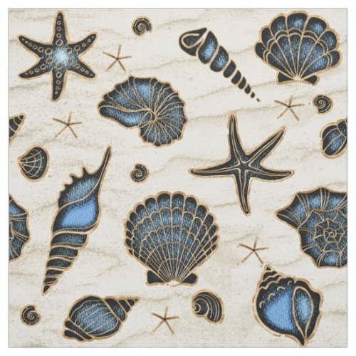 Seashells and Sand Blue ID782 Fabric