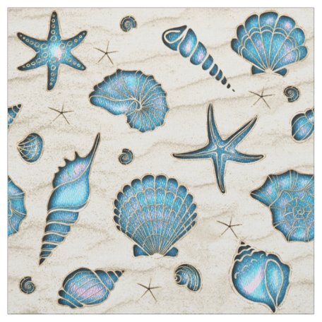 Sea Shells on Beach Sand Fabric | Zazzle