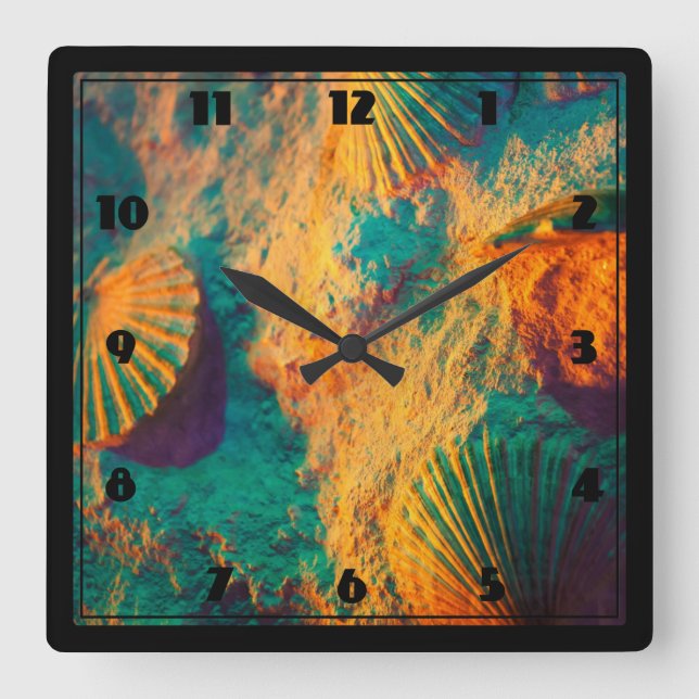 Seashells and Sand Square Wall Clock (Front)