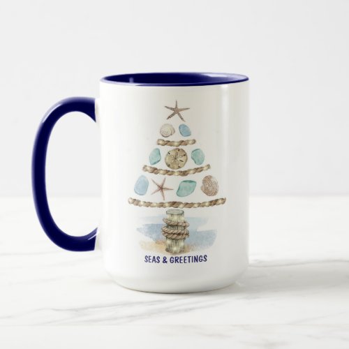 Seashells and Sea Glass Seas  Greetings Christmas Mug