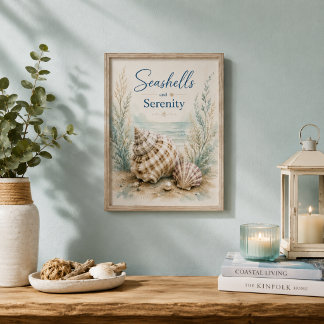 Seashells and Serenity Coastal Small Bathroom Poster