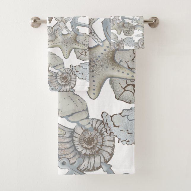 Seashells And Ship Anchor Treasure Hunt Fun Bath Towel Set (Insitu)