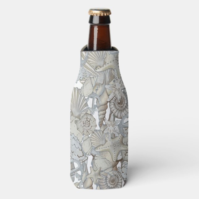 Seashells And Ship Anchor Treasure Hunt Fun Bottle Cooler (Bottle Front)