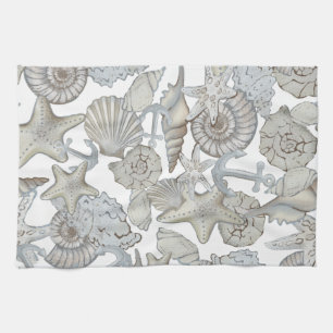Seashells And Ship Anchor Treasure Hunt Fun Kitchen Towel
