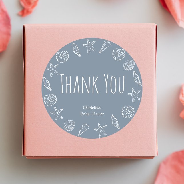 Seashells and Star Fish Bridal Shower Thank You Classic Round Sticker (Creator Uploaded)