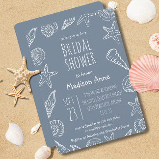 Seashells and Star Fish Coastal Bridal Shower Invitation