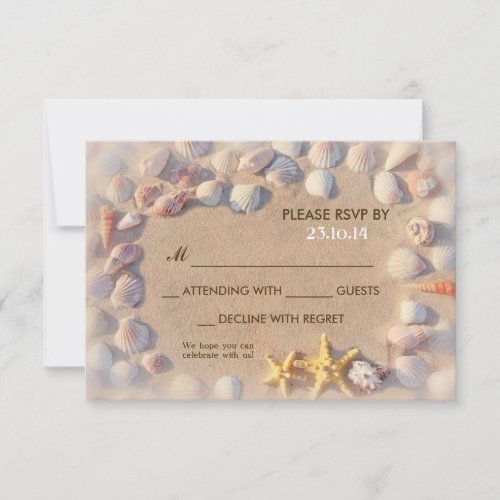 seashells and starfish beach wedding RSVP Custom Invites