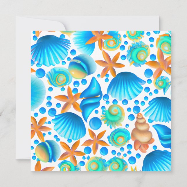Seashells and Starfish Ocean Pattern  Holiday Card (Front)