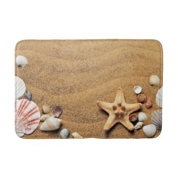 Seashells And Starfish On Beach Bath Mat by GiftsGaloreStore at Zazzle