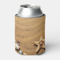 Seashells and Starfish on Beach Can Cooler