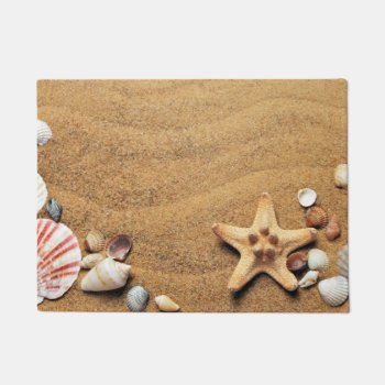 Seashells And Starfish On Beach Doormat by GiftsGaloreStore at Zazzle