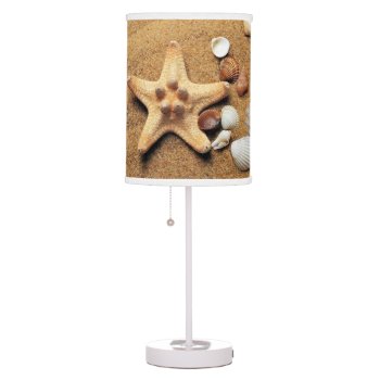 Seashells And Starfish On Beach Table Lamp by GiftsGaloreStore at Zazzle