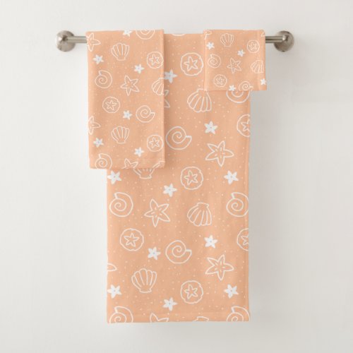 Seashells and Starfish Pastel Peach Pattern  Bath Towel Set