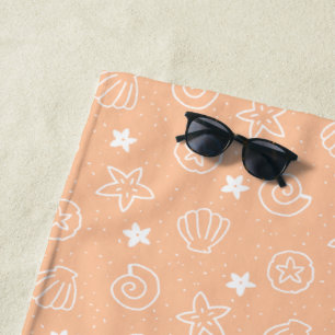 Seashells and Starfish Pastel Peach Pattern Beach Towel