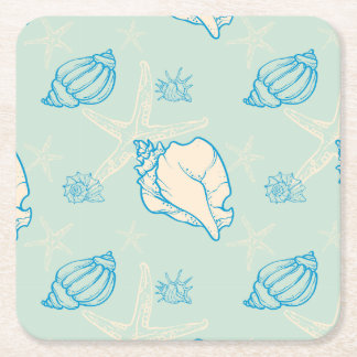 Seashells and starfish square paper coaster