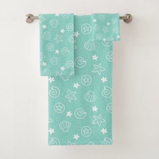 Seashells and Starfish Teal Pattern