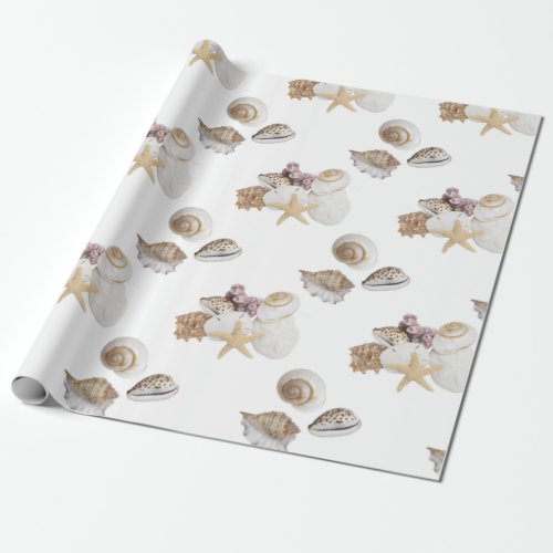 Seashells and starfish wrapping paper