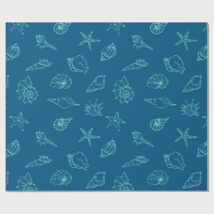 seashells and starfish wrapping paper