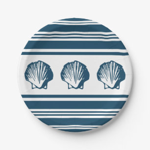Seashells and stripes paper plates