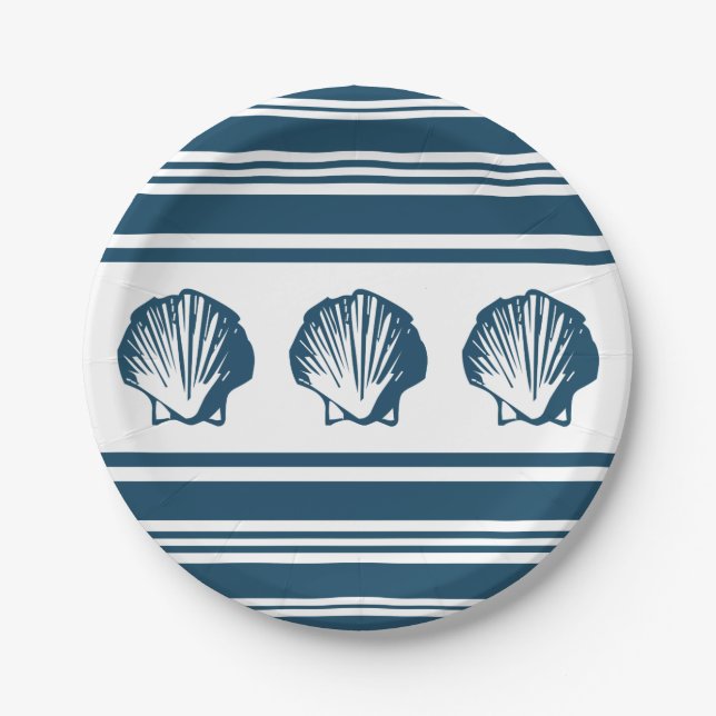 Seashells and stripes paper plates (Front)