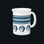 Seashells and stripes pitcher<br><div class="desc">Nautical design with blue seashells and stripes decoration on white background</div>