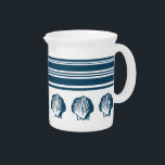Seashells and stripes pitcher<br><div class="desc">Nautical design with blue seashells and stripes decoration on white background</div>