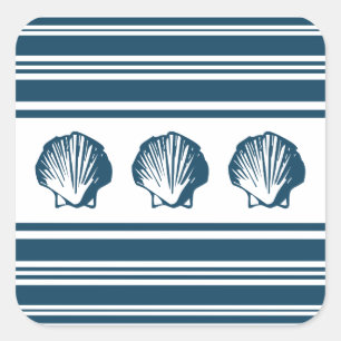 Seashells and stripes square sticker