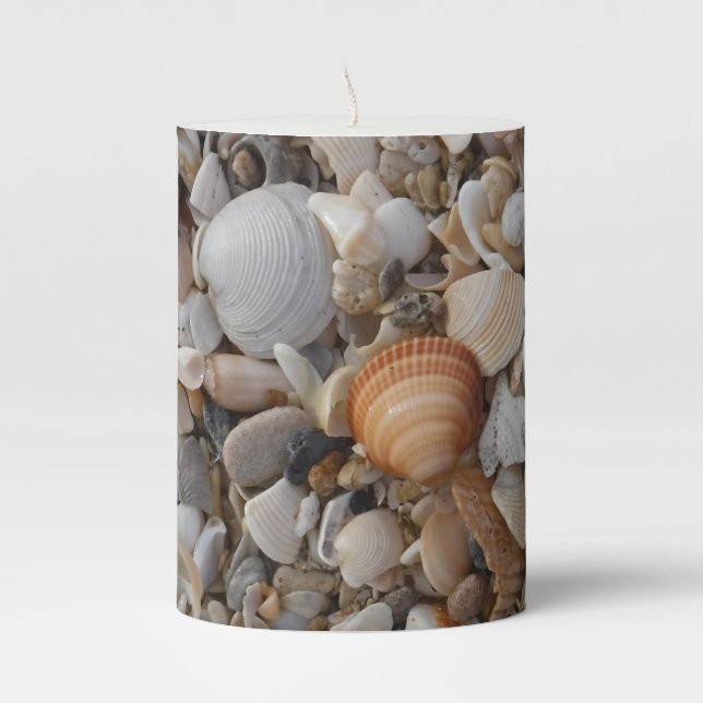 Seashells and the Sea Shore Pillar Candle (Front)