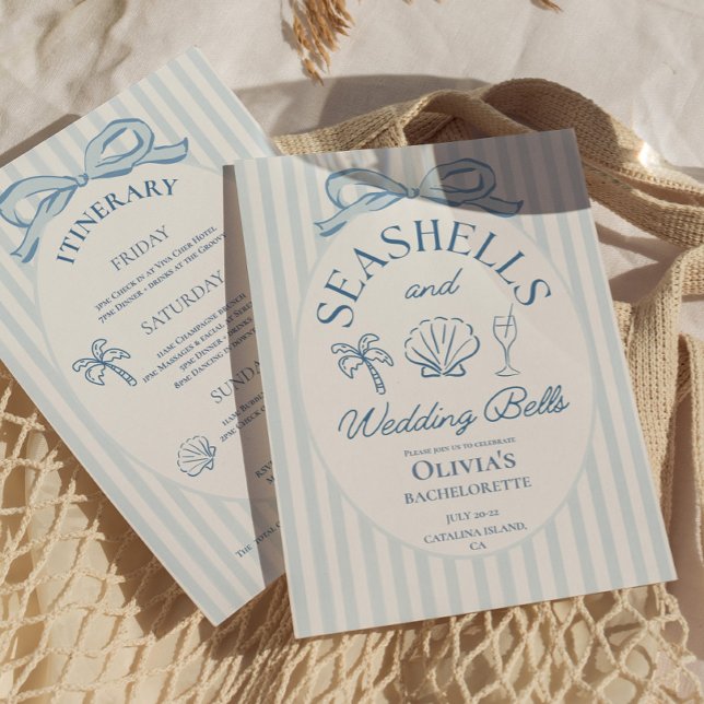Seashells and Wedding Bells Bachelorette Itinerary Invitation (seashells and wedding bells bachelorette invitations)