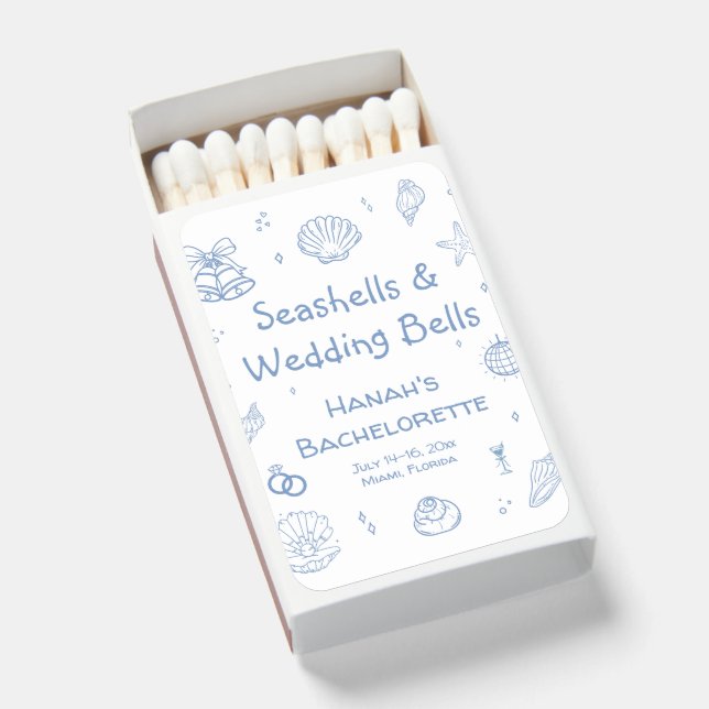 Seashells and Wedding Bells Bachelorette  Matchboxes (Front Open)