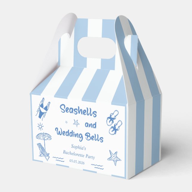 Seashells and Wedding Bells Bachelorette Party Favor Boxes (Front Side)