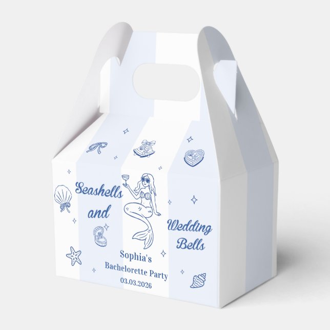 Seashells and Wedding Bells Bachelorette Party Favor Boxes (Front Side)
