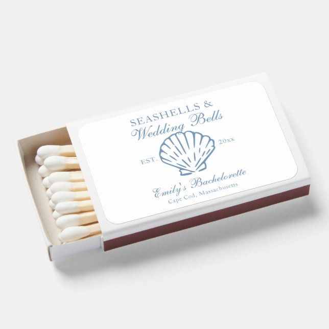 Seashells and Wedding Bells Bachelorette Party Matchboxes (Front Open)