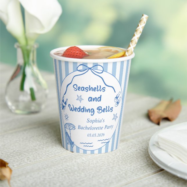 Seashells and Wedding Bells Bachelorette Party Paper Cups (Insitu)